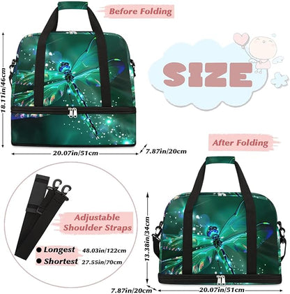 cfpolar Woman Travel Duffel Bag Dragonfly Foldable Tote Carry On Luggage Sports Gym Bag With Shoe Compartment Overnight Weekend Yoga Workout Bag Training Handbag