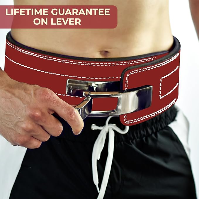 Flexz Fitness Lever Weight Lifting Belt Leather - 10MM 13MM Powerlifting Gym Belts for Men & Women - Lower Back Support for Weightlifting Deadlifts Squats Heavy Duty IPF Bodybuilding