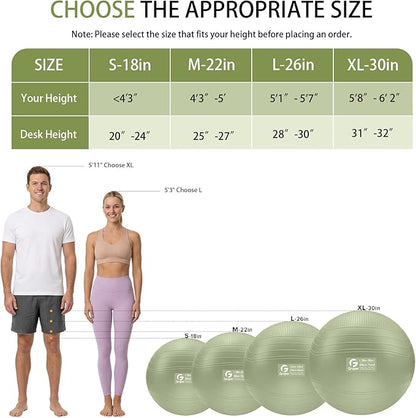 Gruper Yoga Ball, Extra Thick Non Slip Exercise Ball for Workout, Birthing, Balance, Stability, Pregnancy, 4 Sizes Anti Burst Chair for Home and Office, Includes Quick Pump & Fitness Guide