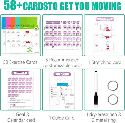Wall Pilates Workouts for Women-58 Exercise Cards with Pilates Mat Workout Postures，ncludes 4-Week Challenge,2 Rings& Dry-Erase for Easy Organization-Home, Gym or Studio