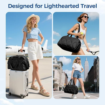 Travel Duffle Bag for Women - Gym Bag With Shoes Compartment & Wet Pocket, Carry On For Weekender, Overnight, Sport(Black)
