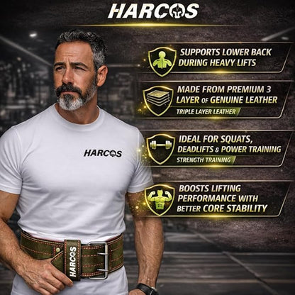 Harcos USPA/IPL Competition Approved 8mm Leather Weightlifting Belt for Men and Women - Heavy Duty Gym Belt for Lifting, Squats, Deadlifts, Powerlifting, Back Support IPF for Fitness Workout