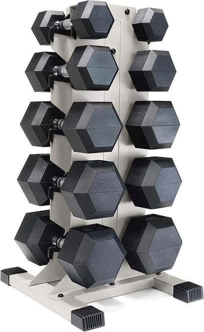 CAP Barbell Rubber Coated Hex Dumbbell Set with Vertical Rack | 100-300 lbs Free Weights Dumbbells Set for Home Gym | Multiple Options