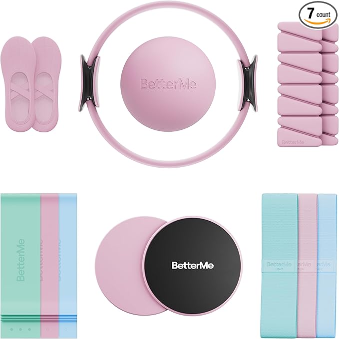 BetterMe Pilates Studio Kit – Pilates Ring, Pilates Ball, Resistance Bands & Sliders – Complete Pilates Equipment Set for Women – Home & Studio Pilates Workout Kit