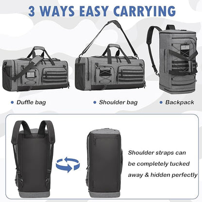 Gym Bag for Men and Women, 50L Extra Large Duffle Bag, 3-in-1 Travel Sports Duffel Bags with Shoe & Laptop Compartment for Overnight Weekender Gym Traveling Workout Deployment, Black + Gray