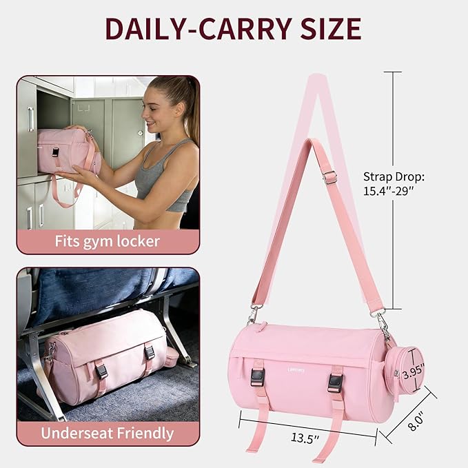 Small Gym Bag for Women Men, Mini Crossbody Travel Duffle Bag with Wet Compartment and Yoga Mat Strap, Compact Workout Bag for Sports Dance Swimming, Daily Commuting (Pink)