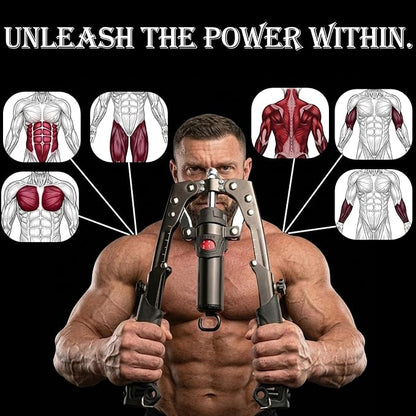 Hydraulic Arm Trainer, Chest Muscle Exerciser with 15-Level Adjustable Resistance & Ab Roller, Portable 5-in-1 Home Gym Equipment for Upper Body Strength Workout