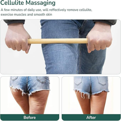 2 PCS Solid Bamboo Massage Stick Set for Body Shaping, Roller Stick, Guasha Sticks, Warm Therapy Tools for Muscle Relaxation