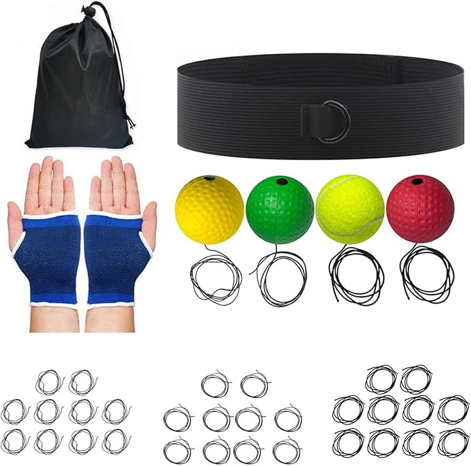 Boxing Reaction Ball Set, 6cm PU Foam Head-Mounted Balls for Reflex, Speed Training, Red Hard Ball, Tennis, Soft and Heavy Balls, Professional Use
