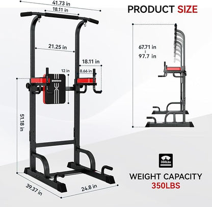 Power Tower Dip Station Pull Up Bar for Fitness Home Gym Workout,Multi-Function Adjustable Height Fitness Strength Training Exercise Equipment,with Power Elastic Ropes