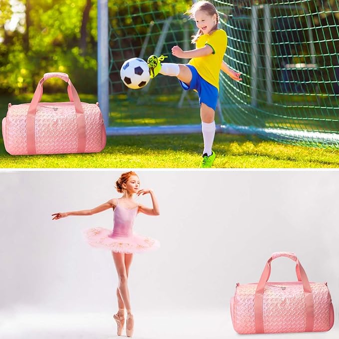 Gym Travel Duffle Bag for Girls - Gymnastics Sports Dance Bag with Shoe Compartment & Wet Pocket Kids Travel Bag Teens Weekender Sleepover Carry On Bag