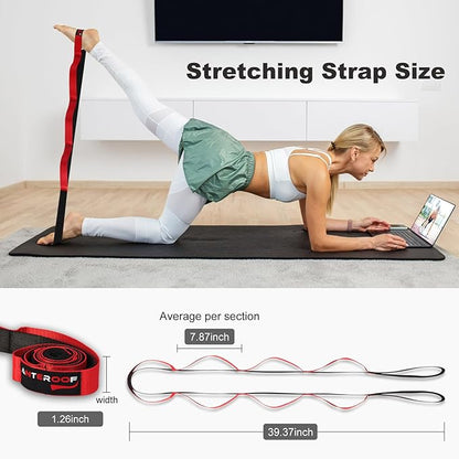 Durable Non-Elastic Stretch Strap for Physical Therapy and Yoga, 10 Loops Stretching Band for Pilates, Flexibility, Exercise - Ideal for Men & Women