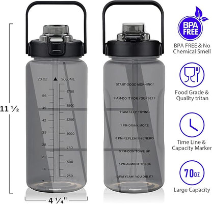 Half Gallon Water Bottle with Sleeve, 64OZ Motivational Water Bottle with Straw & Time Marker, BPA Free Leakproof Large Sports Water Bottle, Reusable Water Jug for Workout Gym Sport