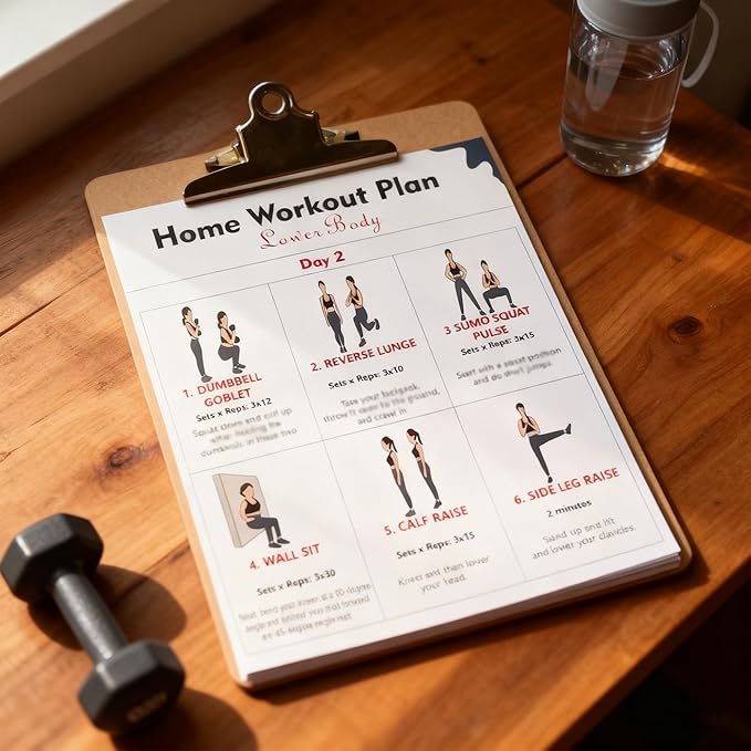 6-Pack Dumbbell Workout Posters for Beginners | Home Fitness Plan with Daily Exercise Routines for Weight Loss & Muscle Tone, Strength & Flexibility | Cycle Through Daily Guided Workouts | 8x10 Inch Charts (Deep Blue)