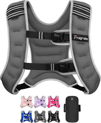 Fragraim Weighted Vest for Women Men - 8lb/10lb/12lb/16lb/22lb/25lb/30lb Weight Vest with Reflective Stripe, Detachable Phone Pouch, Ideal for Walking, Strength Training, Running, Workout, Cardio