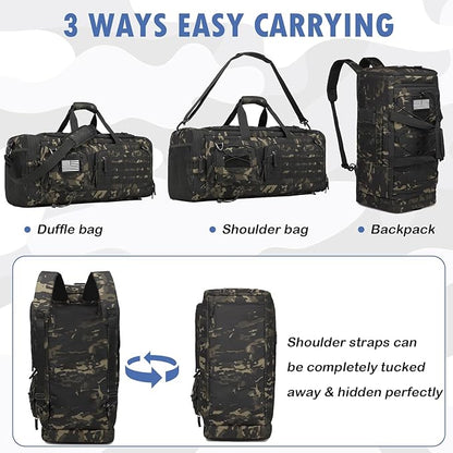 Gym Bag for Men and Women, 50L Extra Large Duffle Bag, 3-in-1 Travel Sports Duffel Bags with Shoe & Laptop Compartment for Overnight Weekender Gym Traveling Workout Deployment, Black CM