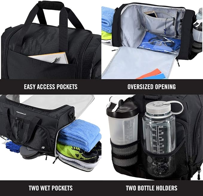 Ultimate Gym Bag 2.0: The Durable Crowdsource Designed Duffel Bag with 10 Optimal Compartments Including Water Resistant Pouch