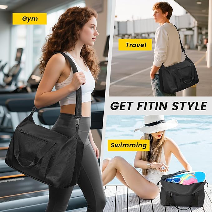 Vorspack Small Gym Bag - 18 Inches Duffle Bag for Travel Lightweight Duffel Bag for Men Women Personal Item Bag Weekender Bag for Travel Sports Gym - Black