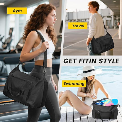Vorspack Small Gym Bag - 18 Inches Duffle Bag for Travel Lightweight Duffel Bag for Men Women Personal Item Bag Weekender Bag for Travel Sports Gym - Black