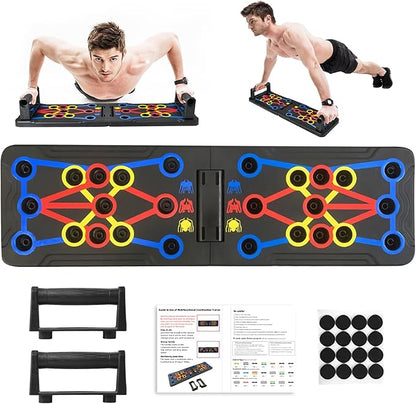 Push Up Board, 15 in 1 Multi-Functional Foldable Pushup Training Board with Handles, Foldable Floor Chest Muscle Exercise Fitness Equipment Burn Fat Push Up Board for Strength Training, Chest, Arms & Core