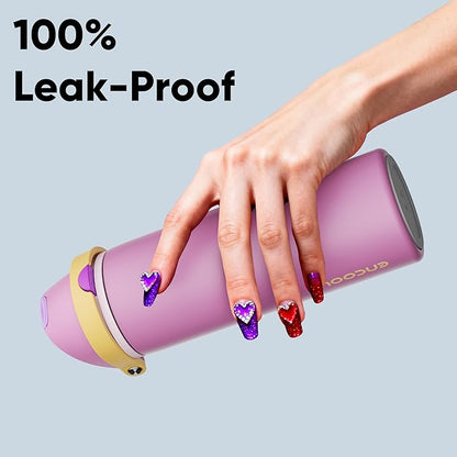 Insulated Water Bottle with Straw - Encool Stainless Steel Water Bottle with Push Button Lid, Leak-Proof & BPA-Free, Keeps Cold for 24 Hours for Sports, Travel, Gym (24 oz, Light Orchid-Fuchsia)