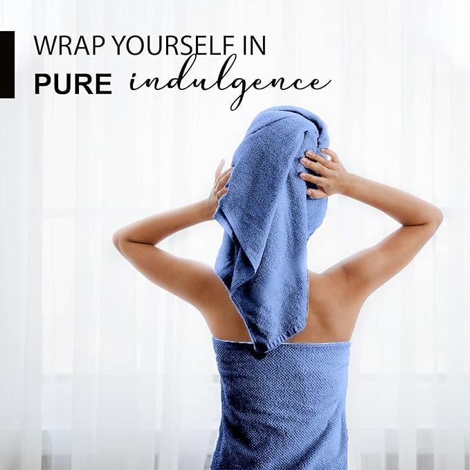 100% Cotton Bath Towels, 24x48 Pack of 6 Towels, Quick Dry, Highly Absorbent, Soft Feel Towel, Gym, Spa, Bathroom, Shower, Pool, Luxury Soft Towels (Blue, 24x48-6 Pack)