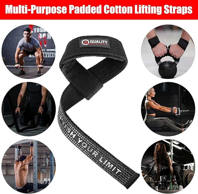 QTF Lifting Wrist Straps for Weightlifting, Gym Wrist Wraps Padded Wrist Support Wraps, Bodybuilding, Powerlifting, Deadlifting and Secure Grip