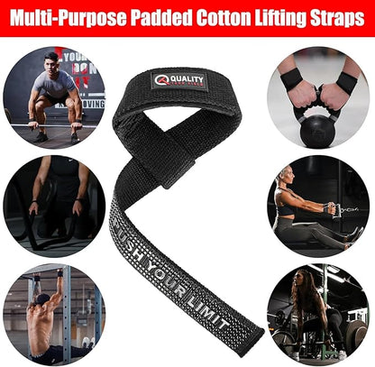 QTF Lifting Wrist Straps for Weightlifting, Gym Wrist Wraps Padded Wrist Support Wraps, Bodybuilding, Powerlifting, Deadlifting and Secure Grip