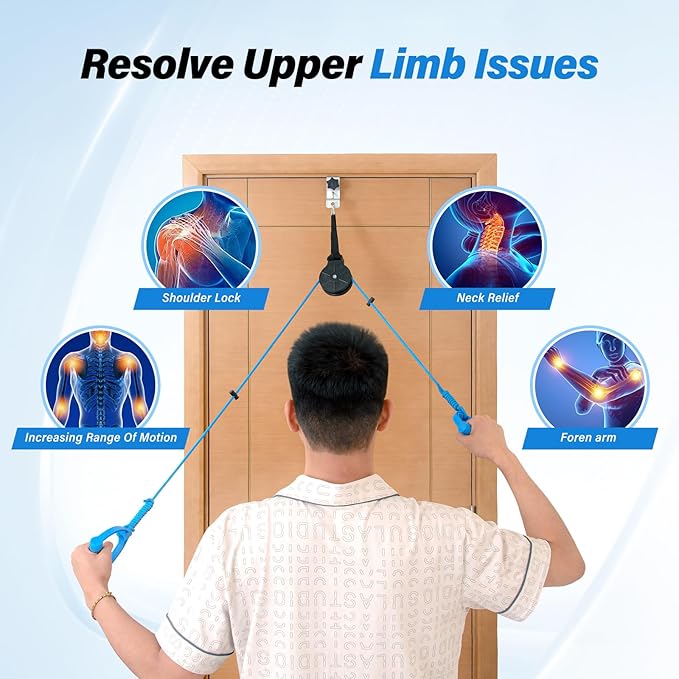 Shoulder Pulley for Physical Therapy – Adjustable Metal Door Clamp and Silent Large Pulley,Shoulder Pain Relief & Surgical Recovery Support（Blue）