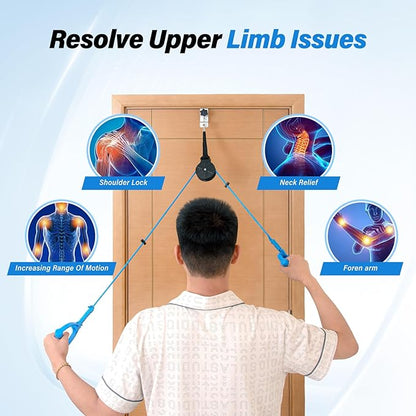 Shoulder Pulley for Physical Therapy – Adjustable Metal Door Clamp and Silent Large Pulley,Shoulder Pain Relief & Surgical Recovery Support（Blue）