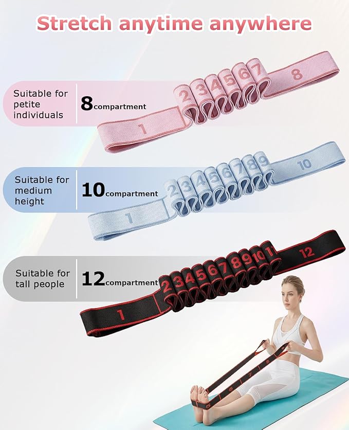 3pcs Resistance Bands with Number 8/10/12 for Women and Kids, Yoga Stretching Ballet, Stretch Strap for Exercise Hamstring Stretcher Physical Therapy Band