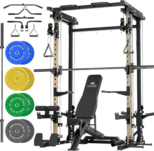 MAJOR FITNESS Drone3 Smith Machine, 2500lbs All-in-One Home Gym Power Rack with Dual Pulley System for Cable Crossover, Pull-Up Bars