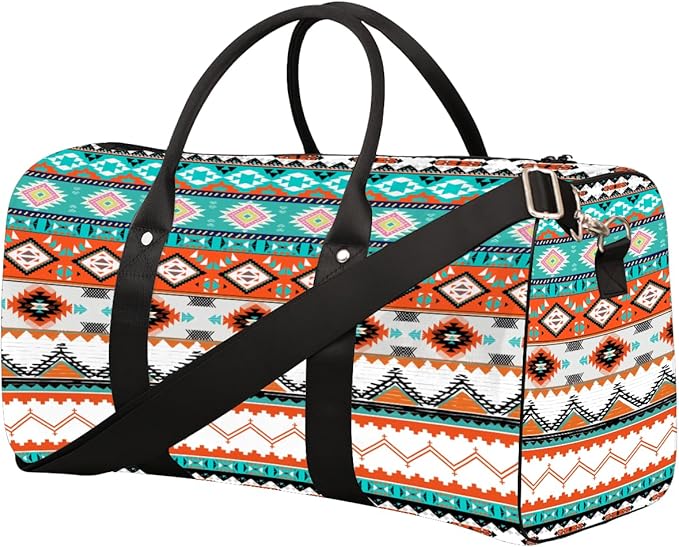Travel Duffel Bag Western Aztec Sport Tote Gym Bag Waterproof Foldable Carryon Weekend Overnight Training Handbag Sports Duffle Bags for Women Men Boys Girls,A-1