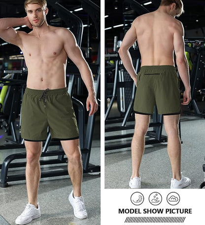 Aolesy Men's 2 in 1 Running Shorts 5" Workout Gym Athletic Shorts for Men Quick Dry Lightweight Training Shorts with Pockets