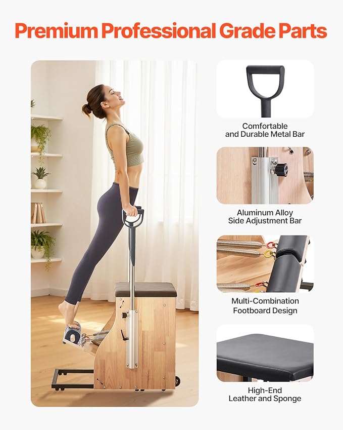 VEVOR Pilates Reformer Accessories for Home Gym, Include Reformer Box/Chair/Spine Corrector/Wall Mounted Machine/Jump Board/Foldable & Dual Resistance Springs