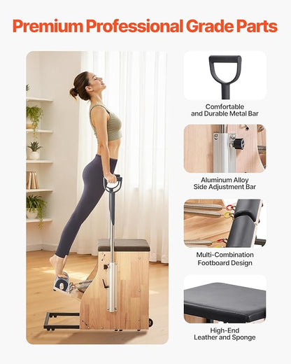 VEVOR Pilates Reformer Accessories for Home Gym, Include Reformer Box/Chair/Spine Corrector/Wall Mounted Machine/Jump Board/Foldable & Dual Resistance Springs