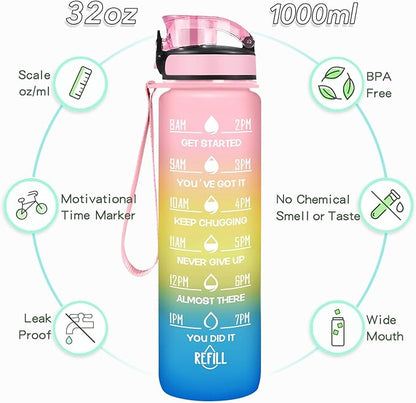 Enerbone Water Bottle, Leakproof BPA & Toxic Free, Motivational Water Bottle with Times to Drink and Straw, Fitness Sports Water Bottle with Strap for Office, Gym, Outdoor Sports