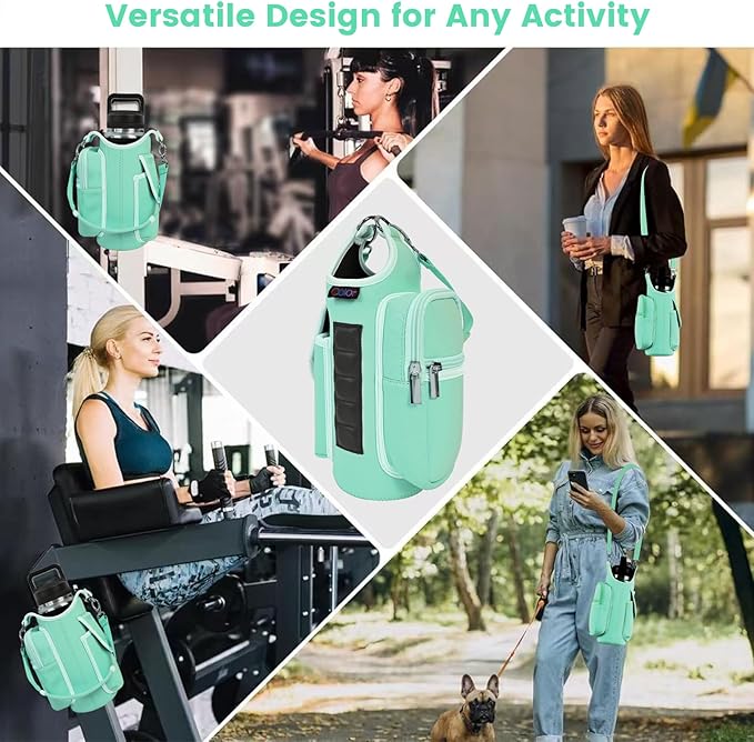 icolor Magnetic Gym Bag Water Bottle Carrier Holder with Phone Pockets & Shoulder Strap,Gym Magnetic Bag 5 Built-in Magnets Gym Accessories Organizer Sling Bottle Bag Pouch Sleeve