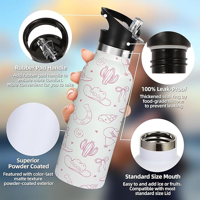 Farm Barn For Girl Water Bottle with Straw, Vacuum Insulated Stainless Steel Thermal Drinking Travel Mug Cups For Gym Fitness Camping-20oz/600ml