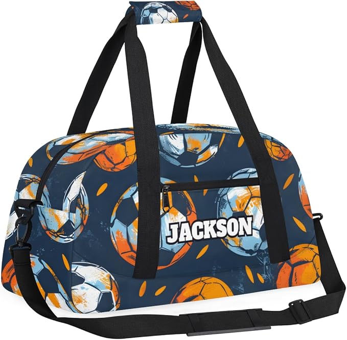 Personalized Boys Soccer Gym Duffel Bags for Kids with Custom Name Sport Training Travel Bags for Overnight Weekender, Dark Blue