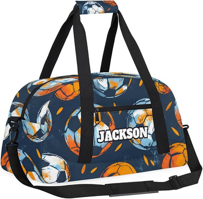 Personalized Boys Soccer Gym Duffel Bags for Kids with Custom Name Sport Training Travel Bags for Overnight Weekender, Dark Blue