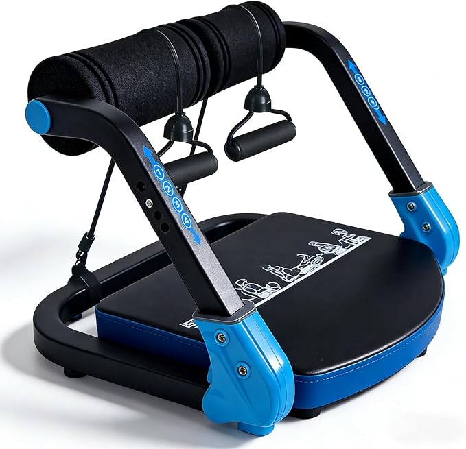 Ab Machine, Sit Up Exercise Equipment & Core Machine, Home Workout Equipment, Adjustable Ab Trainer, with 3 Resistance Levels & 2 Elastic Rope