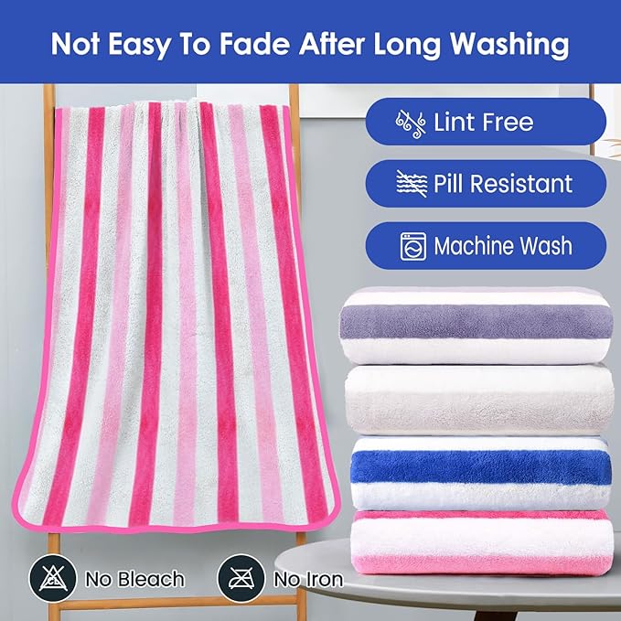 JML Microfiber Bath Towels, Bath Towel 2 Pack(30" x 60"), Oversized, Soft, Super Absorbent and Fast Drying, Multipurpose Use for Sports, Fitness, Yoga, Cabana Stripe Pink