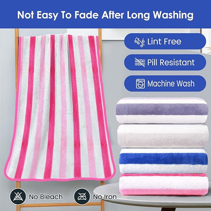 JML Microfiber Bath Towels, Bath Towel 2 Pack(30" x 60"), Oversized, Soft, Super Absorbent and Fast Drying, Multipurpose Use for Sports, Fitness, Yoga, Cabana Stripe Pink