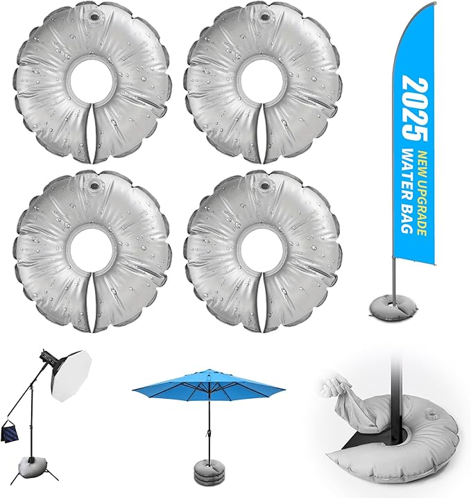 4 Pack 18" Water Bags for Feather Flag Base, Upgraded Thickened PVC Material, Openable Water Weight Bag for Feather Flag Stand Beach Umbrella and Photography Stand, 20 lbs Each
