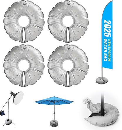 4 Pack 18" Water Bags for Feather Flag Base, Upgraded Thickened PVC Material, Openable Water Weight Bag for Feather Flag Stand Beach Umbrella and Photography Stand, 20 lbs Each