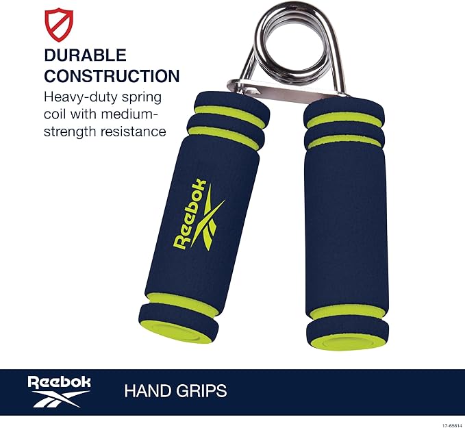 Reebok 2-Pack Hand Grips, Spring Coiled Wrist, Fingers & Forearm Strength Trainer with Soft Foam Handles, Improves Grip Strength, Resistance Hand Gripper for Manual Exercises & Rehab