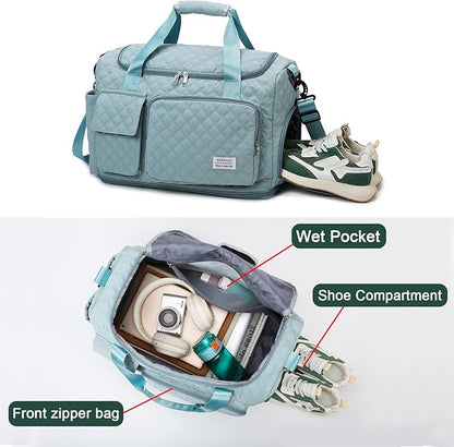 Small Gym Bag for Women, Travel Duffle Bag Carry On Weekender Bag with Shoe Compartment