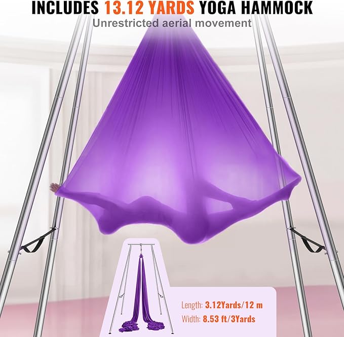 VEVOR Yoga Stand Frame, Max 441-551 lbs Load Swing Stand, Triangular Structure Aerial Rig, Aerial Silk Stands with Yoga Hammock, Standard & Height-Adjustable Version