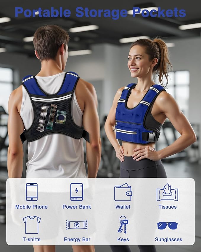 Weighted Vests for Women Men, 8 12 16 20 lb Weighted Vest with Storage Pockets, Rucking Vest with Reflective Stripe, Adjustable Straps Weight Vest for Running, Walking, Workout, Training